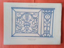 LES METAUX OUVRES 1884 LITHO FER FONTE CUIVRE ZINC " PANNEAUX DE RAMPE Mr LECLERE SERRURIER A PARIS " 1 PLANCHE - Architecture