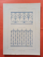 LES METAUX OUVRES 1884 LITHO FER FONTE CUIVRE ZINC " APPUI COMMUNION GRILLE CLOTURE Mr VILFORT A ST QUENTIN " 1 PLANCHE - Architecture