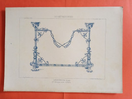 LES METAUX OUVRES 1884 LITHO FER FONTE CUIVRE ZINC " LANDIERS FER FORGE Mr BERGUE SERRURIER A PARIS " 1 PLANCHE - Architecture