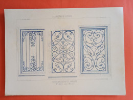 LES METAUX OUVRES 1884 LITHO FER FONTE CUIVRE ZINC " PANNEAUX DE PORTE IMPOSTE Mr MEREL SERRURIER A NANTES  " 1 PLANCHE - Architecture