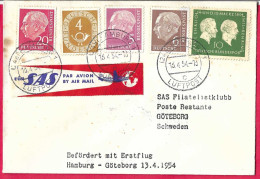 GERMANY - FIRST SAS FLIGHT FROM HAMBURG TO GOTEBORG *13.4.54* - ON OFFICIAL COVER - Erst- U. Sonderflugbriefe