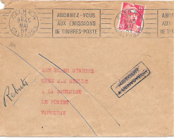 Curiosité Sur Lettre Caen RP 21 Mai 51 RBV Parti Sans Laisser D'adresse "retour à L'envoyeur" Annulé  Rebuts Manuscrit - Storia Postale