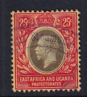 East Africa & Uganda Protectorates: 1912/21   KGV    SG50d   25c   Black & Red/yellow  [on Pale Yellow]     Used - Protettorati De Africa Orientale E Uganda