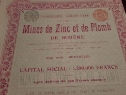 S.A. Mines De Zinc Et De Plomb De Bohême - Part De Fondateur Sans Mention De Valeur - Bruxelles Le 11 Mars 1900. - Mines