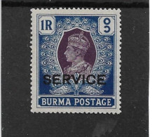 BURMA 1939 OFFICIAL 1R SG O24 LIGHTLY MOUNTED MINT Cat £16 - Burma (...-1947)