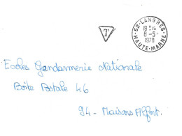 Curiosité Sur Lettre Cachet Manuel 52-Langres 8-5 1970 Avec Le T De Taxe, Sans Taxe Payée - Brieven En Documenten