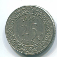 25 CENTS 1966 SURINAME NEERLANDÉS NETHERLANDS Nickel Colonial Moneda #S11219.E - Surinam 1975 - ...