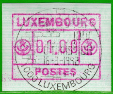 Luxemburg Luxembourg Timbres ATM 2 D Kleines Postes Rotlila / 01.00 Ersttag Sonder-Ol 16.3.1992 / Frama Automatenmarken - Frankeervignetten