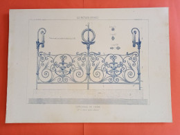 LES METAUX OUVRES 1884 LITHO FER FONTE CUIVRE ZINC " ENTOURAGE DE TOMBE Mr SEVIN ARCHITECTE A PARIS " 2 PLANCHES - Architecture