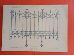 LES METAUX OUVRES 1884 LITHO FER FONTE CUIVRE ZINC " GRILLE DE FENETRE Mr BERGUE SERRURIER A PARIS " 1 PLANCHE - Architecture