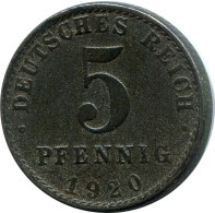 5 PFENNIG 1920 A DEUTSCHLAND Münze GERMANY #DB864.D - 5 Rentenpfennig & 5 Reichspfennig