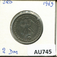 2 DM 1969 D K.ADENAUER DEUTSCHLAND Münze GERMANY #AU745.D - 2 Marcos