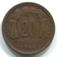 20 Centavos CHILE 1944 CHILE Münze #WW1147.D - Chili