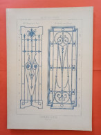 LES METAUX OUVRES 1884 LITHO FER FONTE CUIVRE ZINC " PANNEAUX DE PORTES Mrs PERAULT PARIS VERNEUIL LIMOGES " 1 PLANCHE - Architecture