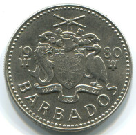 25 CENTS 1980 BARBADE BARBADOS Pièce #WW1161.F - Barbados