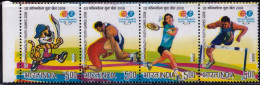 SPORTS- BADMINTON-WRESTLING-ATHLETICS- SETENANT STRIP- YELLOW SHIFT-INDIA-2008-MNH-PA12-84 - Errors, Freaks & Oddities (EFO)