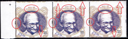 GANDHI-2500p- STRIP OF 3- PERFORATION AND YELLOW SHIFT IN ALL STAMPS-INDIA-2018-MNH-PA12-75 - Varietà & Curiosità