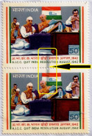 QUIT INDIA MOVEMENT- GANDHI-NEHRU-DOCTOR'S BLADE IN BLACK AFFECTING FLAG IN LOWER STAMP-PAIR- INDIA -ERROR-MNH-PA12-65 - Variedades Y Curiosidades