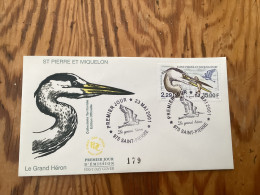 Enveloppe 1er Jour Saint-pierre Et Miquelon Le Grand Héron 23 Mai 2001 - Used Stamps