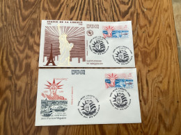 2 Enveloppes 1er Jour Saint-Pierre Et Miquelon Statue De La Liberté 1986 - Usati