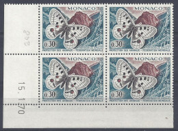 MONACO N° 809 - PAPILLON - BLOC De 4 COIN DATE - NEUF SANS CHARNIERE - 15/1/70 - Neufs