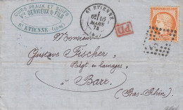 France - Lettre - Oblit"ation Losange Sur Type Cérès N°YT 38 + PD Dans Un Rectangle Rouge - De Paris à Barr (Bas-Rhin) - 1870 Siège De Paris