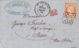 France - Lettre - Oblit"ation Losange Sur Type Cérès N°YT 38 + PD Dans Un Rectangle Rouge - De Paris à Barr (Bas-Rhin) - 1870 Siege Of Paris