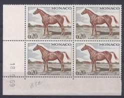 MONACO N° 832 - CHEVAL ANGLO-ARABE - BLOC De 4 COIN DATE - NEUF SANS CHARNIERE - 18/9/69 - Nuovi