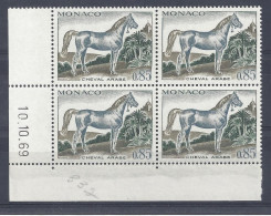 MONACO N° 837 - CHEVAL ARABE - BLOC De 4 COIN DATE - NEUF SANS CHARNIERE - 10/10/69 - Unused Stamps