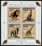 CHAD,2012,FAUNA,WILDLIFE., LIONS,ELEPHANTS,GIRAFFES, CHEETAHS, SHEETLET OF 4 V - Rhinoceros