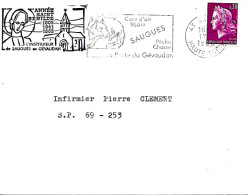 Curiosité Sur Lettre 43 Sauges 17-8 1966 Griffe Illustrée Apposé Par Le S I En Complèment De La Flamme - Briefe U. Dokumente