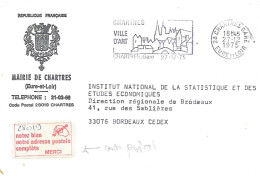 Curiosité Sur Lettre 28 Chartres 27-12 1975, Confirmation De L'adresse De La Mairie Par L'apposition De La Vignette - Storia Postale