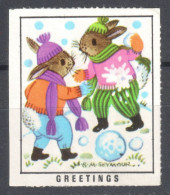 RABBIT Rabbits - EASTER Greetings LABEL CINDERELLA VIGNETTE  / Flower Snow - Conejos