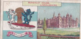 23 Burleigh House, Lincolnshire  - Country Seats & Arms Players Cigarette Card 1909, Original Antique Card. Heraldry - Player's