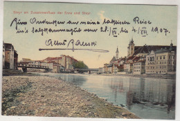 C7426) STEYR - OÖ - Am Zusammenfluss Der Enns Und Steyr - Tolle HOCHGLANZ DETAIL Ansicht 1907 - Steyr