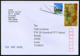 Japan, Togura 2013 Air Mail Cover Used To İzmir | Mi 2202A, 1175 Duck, Rock Art And Cave Paintings, Archaeology, Tomb - Brieven En Documenten