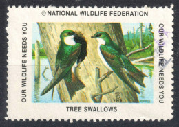 Tee Swallow BIRD National Wildlife Federation Washington NWF 1978 USA Charity LABEL CINDERELLA VIGNETTE - Swallows