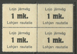 FINLAND FINNLAND 1912 LOHJA Lojo Railway Stamp 4-block MNH Incl Light Set Off Variety - Pacchi Postali