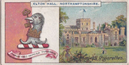 110 Elton Hall Northamptonshire - Country Seats & Arms Players Cigarette Card 1909, Original Antique Card. Heraldry - Player's