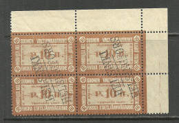 FINLAND FINNLAND 1915 Railway Stamp State Railway 10 P. As 4-block Line Cancel Helsinki Original Gum MNH - Paquetes Postales