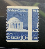 USA 1973 Perf. Error 10c Jefferson Memorial MNH OG SC#1510 - Variedades, Errores & Curiosidades