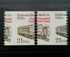 USA 1988 Perf. Error 25c Railroad Mail Car 1920s Coil MNH OG Sc#2265 - Variétés, Erreurs & Curiosités