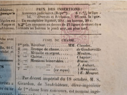 Timbre Journal Avec Annulation Typographique (1869) Thème Chasse, Fusil Revolver, Trompe De Chasse, Clairon - Andere & Zonder Classificatie