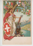 CPA Précurseur Allégorie De La Suisse - Dans L'arbre, Les Blasons Des 22 Cantons (jeune Femme Avec Robe Rouge) - St. Anton