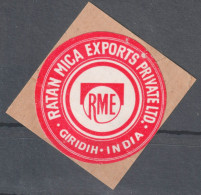 Mineral Powder Industry Factory RATAN MICA EXPORTS COMPANY RME Close LABEL CINDERELLA VIGNETTE 1970 Giridih INDIA - Usines & Industries