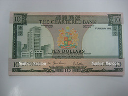 1977 Hong Kong Standard Charter Bank $10 UNC Green House  Number Random - Hongkong