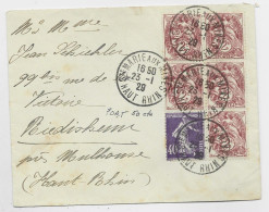 FRANCE BLANC 2C BLOC DE 5+ 40C SEMEUSE VIOLET LETTRE COVER STE MARIE AUX MINES 23.1.29 HAUT RHIN  AU TARIF - 1900-29 Blanc