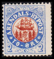 1885. NORGE. ARENDALS BYPOST TO ÖRE. No Gum. - JF531593 - Emissions Locales