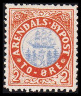 1885. NORGE. ARENDALS BYPOST TO ÖRE. Hinged.  - JF531598 - Ortsausgaben