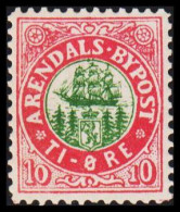 1885. NORGE. ARENDALS BYPOST TI ÖRE. Hinged.  - JF531601 - Emisiones Locales